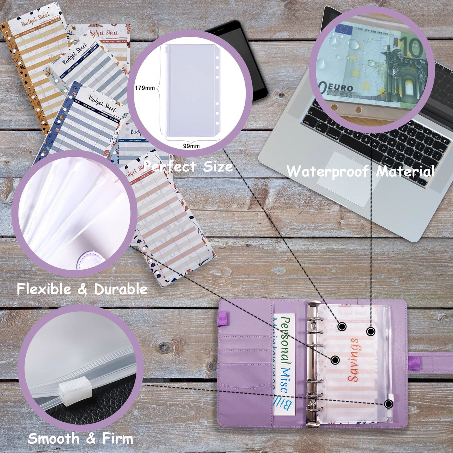 A6 Binder Cash Envelopes for Budgeting Money Organizer for Cash Money Envelopes for cash Leather A6 Binder with zipper