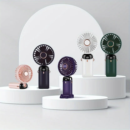 Portable Mini Fan With 6 Speeds LED USB Rechargeable Charging Small Foldable Battery Fans Handheld Desk Bedroom Indoor Outdoor