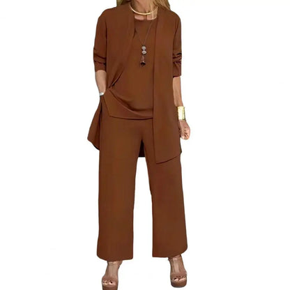 Women Clothes Stylish Women's 3-piece Pantsuit Set with Long Sleeve Cardigan O Neck Vest Wide Leg Trousers Fall Spring Outfit