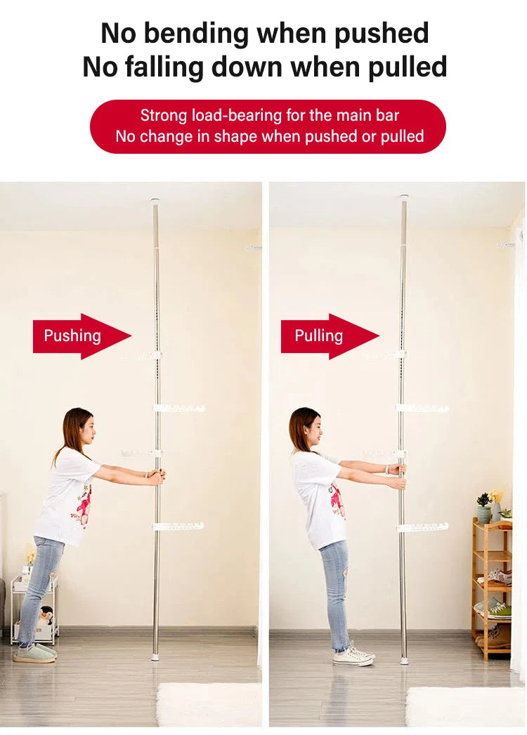 Household Flooring drying rack indoor telescopic pole drying rack Balcony Window Retractable drying rod Fixed Hanging Coat Racks