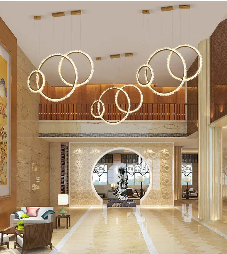 HYN Decorative Chandelier Postmodern Brass Front Desk Circular Art Reception Room Exhibition Hall Crystal Lamp