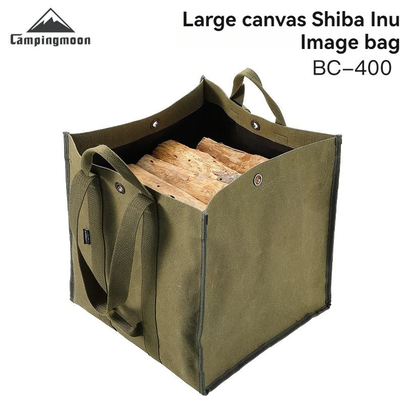 CAMPINGMOON Firewood Storage Bag.Camping Equipment Storage Bag with Double Handles, Shoulder Back, Outdoor Thick Canvas Bag