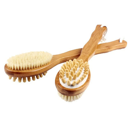 Bath Blossom Bamboo Body Brush for Back Scrubber Natural Bristles Shower Brush with Long Handle Dry Brushing