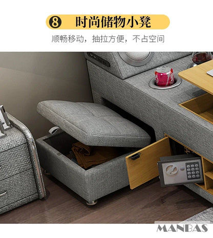 Modern Multi-Functional Tech Smart Bed with Storage, Speakers, USB, Bookshelves, and Tatami – Luxury King/Queen Ultimate Bed