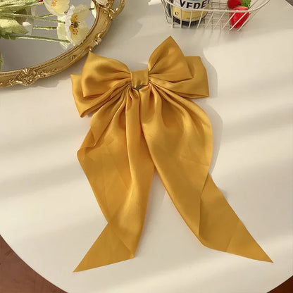 Korean Accessories Hair Clips for Women Girls Big Bowknot Solid Satin Long Ribbon Bows Spring Clamp Barette Cheveux Femme 2023
