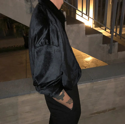 Men's Winter Velvet Shirt Red Black Luxury Clothes For Mens Burgundy chemise velours homme Korean Men Clothing Streetwear