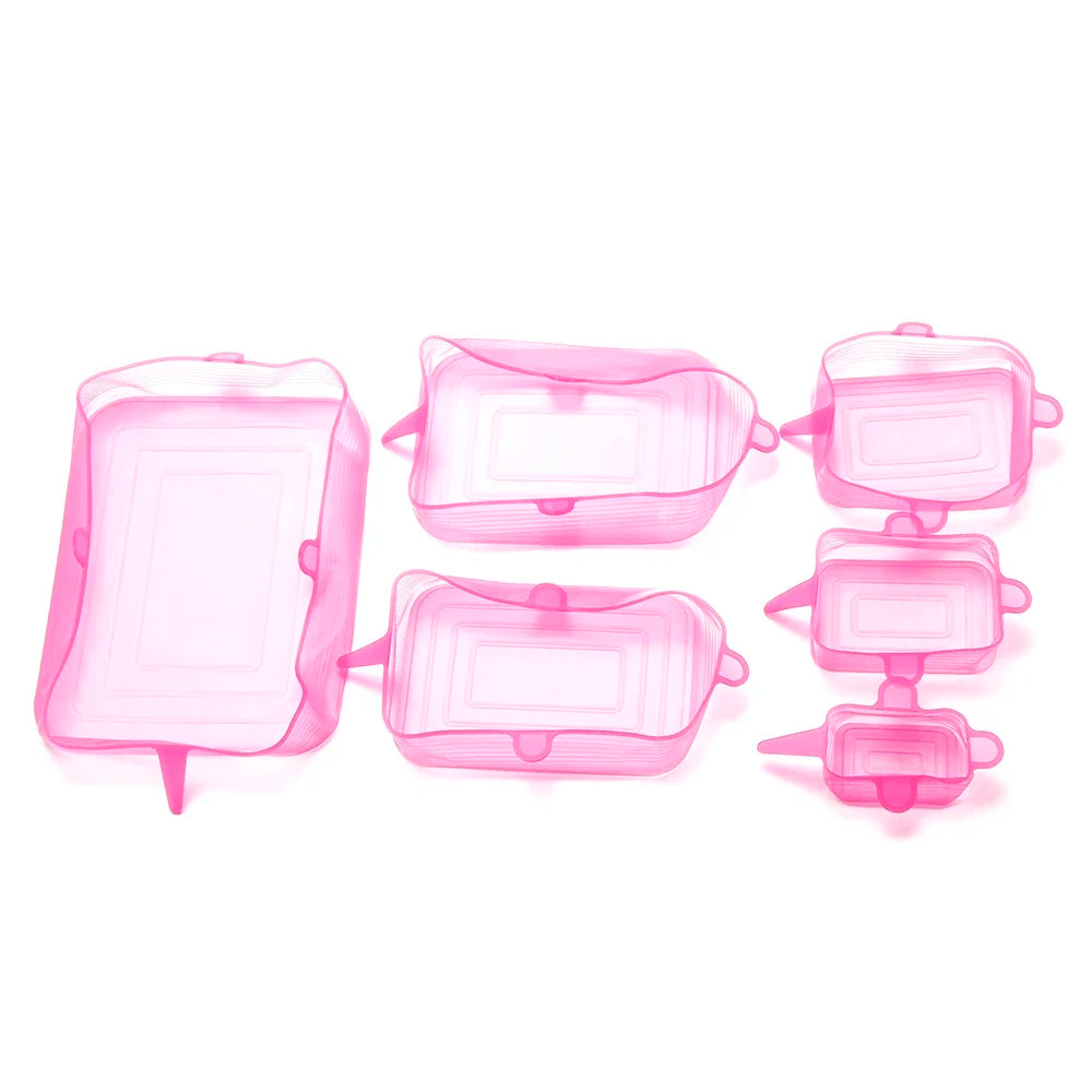 6Pcs Food Grade Silicone Stretch Lids Kitchen Tools Accessories Reusable Food Wrap Sealed Cover Keep Fresh Stretchy Bowl Cover