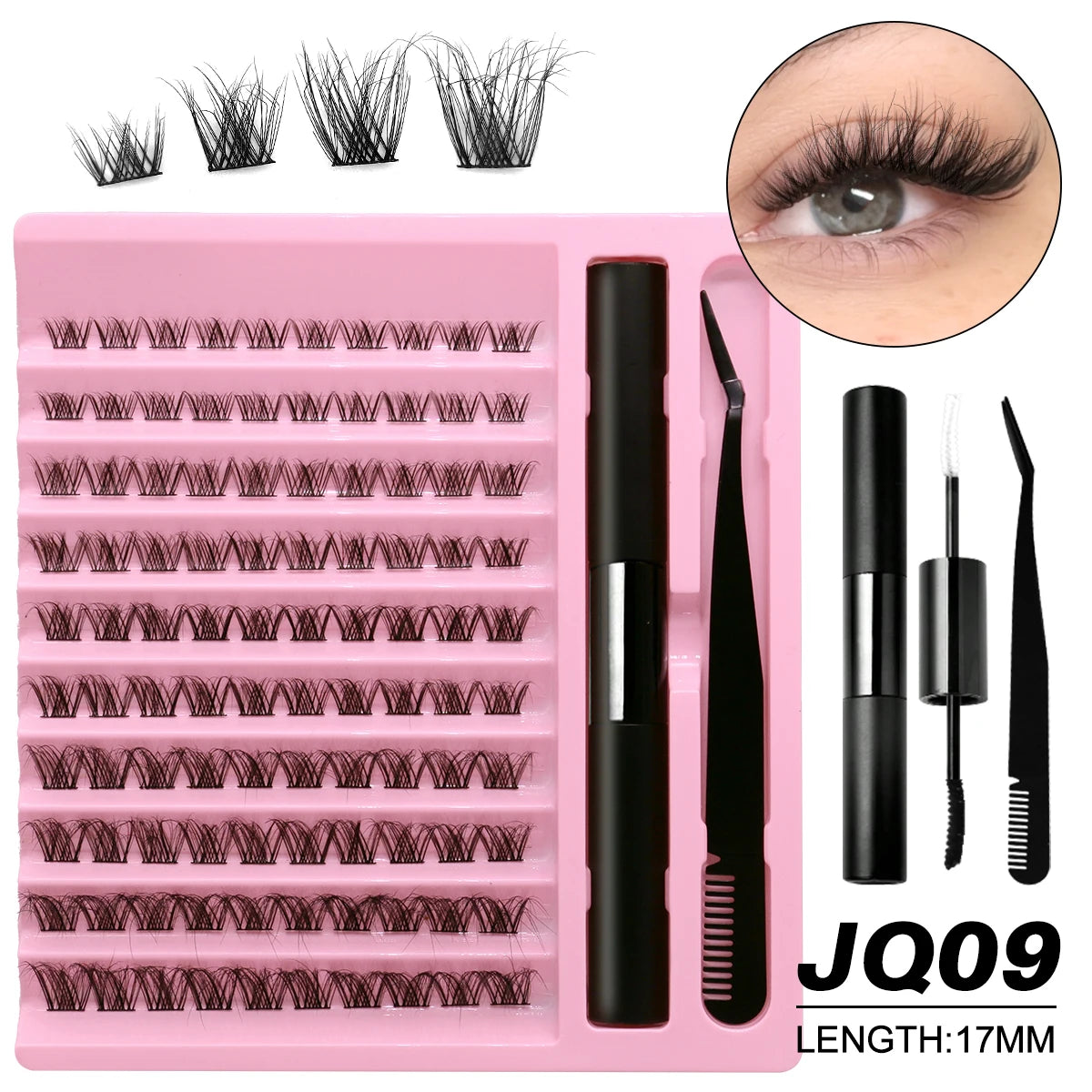 GROINNEYA DIY Lash Extension Kit Lash Clusters With Waterproof Strong Hold Lash Bond And Seal And Eyelash Tweezers Lash Cluster