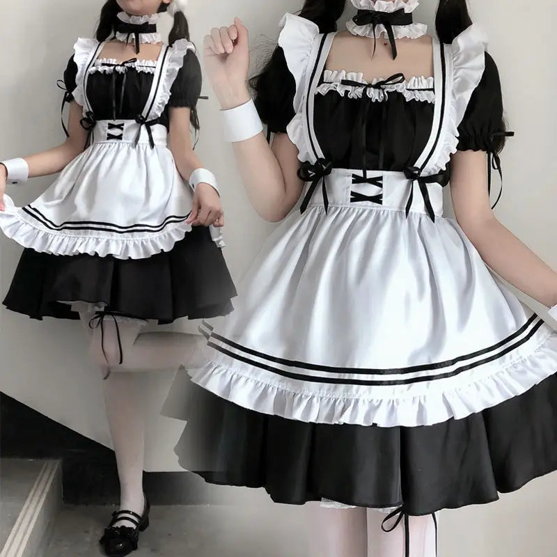 Black White Lolita Maid Girls Women Lovely Cosplay Costume Outfit Dress Sexy French Apron Servant Uniform Exotic CafeMaid S-4XL
