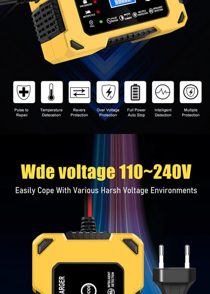 Car Battery Charger, 12V 6A Automatic Intelligent Storage Battery Maintainer Trickle Charger Suitable for Cars, Trucks, Suvs, Mo