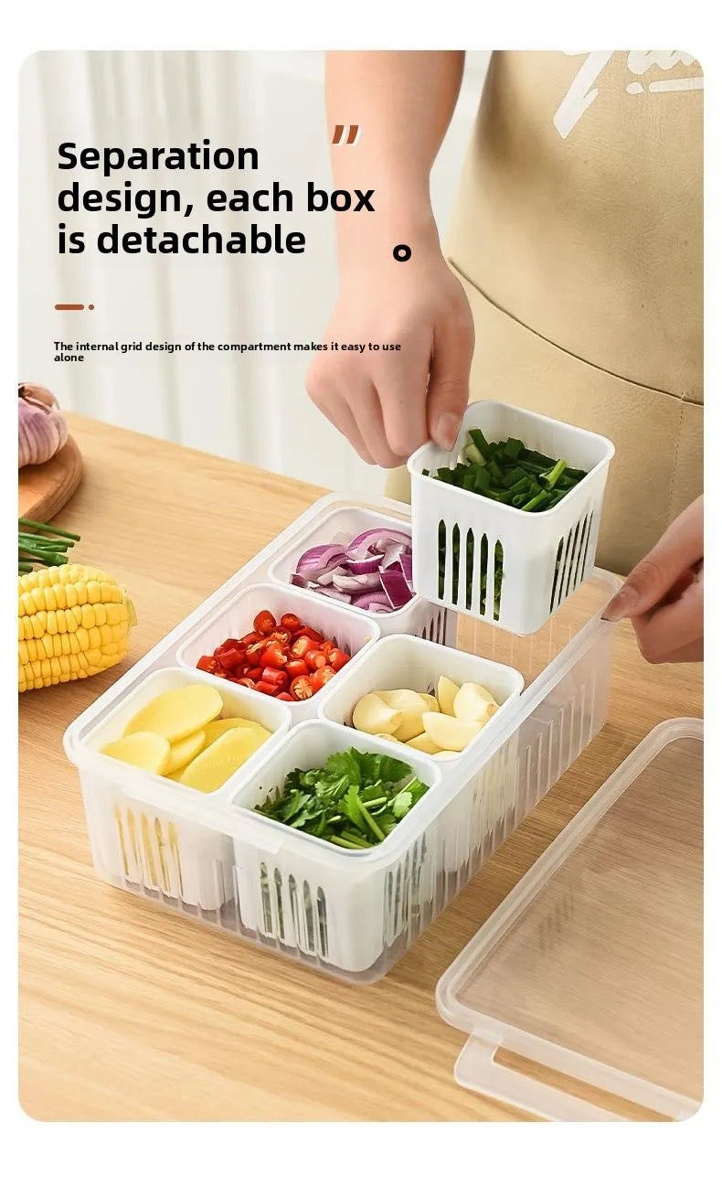 Six Grid Refrigerator Crisper Storage Containers Fridge Fresh Vegetable Fruit Boxes Drain Basket Kitchen Organizer Tools