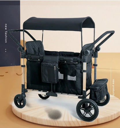 Push Pull Double Stroller Wagon 4&2 Seater Featuring 5 Point Harnesses Kids Wagon Stroller