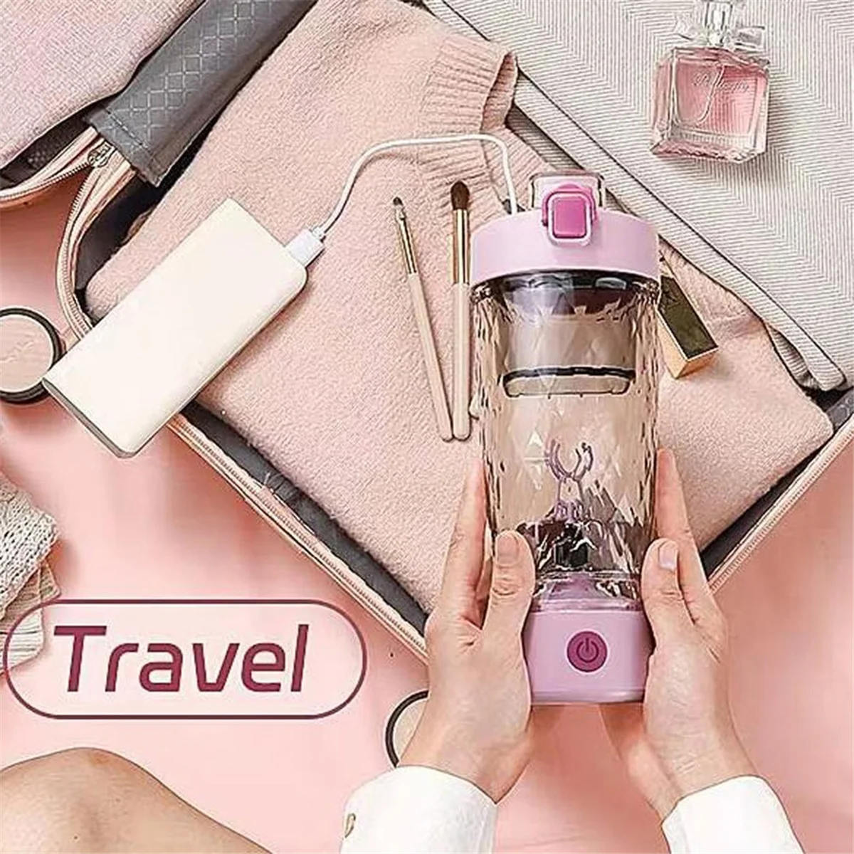 B08B-Electric Protein Bottle - Automatic Mixer for Gym & Outdoor, Milk Coffee Blender Kettle,Shake Bottle Mixer Black