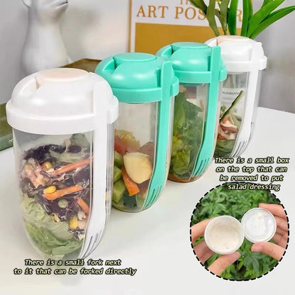 Portable Salad Container Bottled with Fork Mason Cup with Spoon Cap Yogurt Cup Milk Cup for Lunch Salad Breakfast Salad Bowl