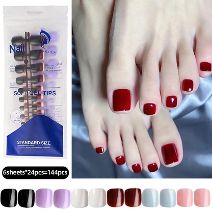 100PCS Short Square False Toenail Tips Full Cover White Artificial Fake Toenail Acrylic Foot Nail Art Tip Press on Toe Extension