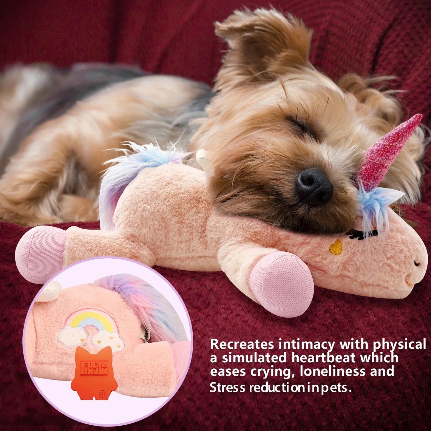 PETFULED Unicorn Heartbeat Dog Toys Plush Toys Comfort Puppy Toys Stress Reducing Sleep Aid Crate Toys, Durable Chew Toys for Do