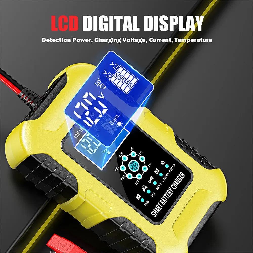 Car Battery Chargers 12V/10A 24V/5A Full Automatic AGM Wet Smart Battery Chargers Maintainer Portable Battery Chargers