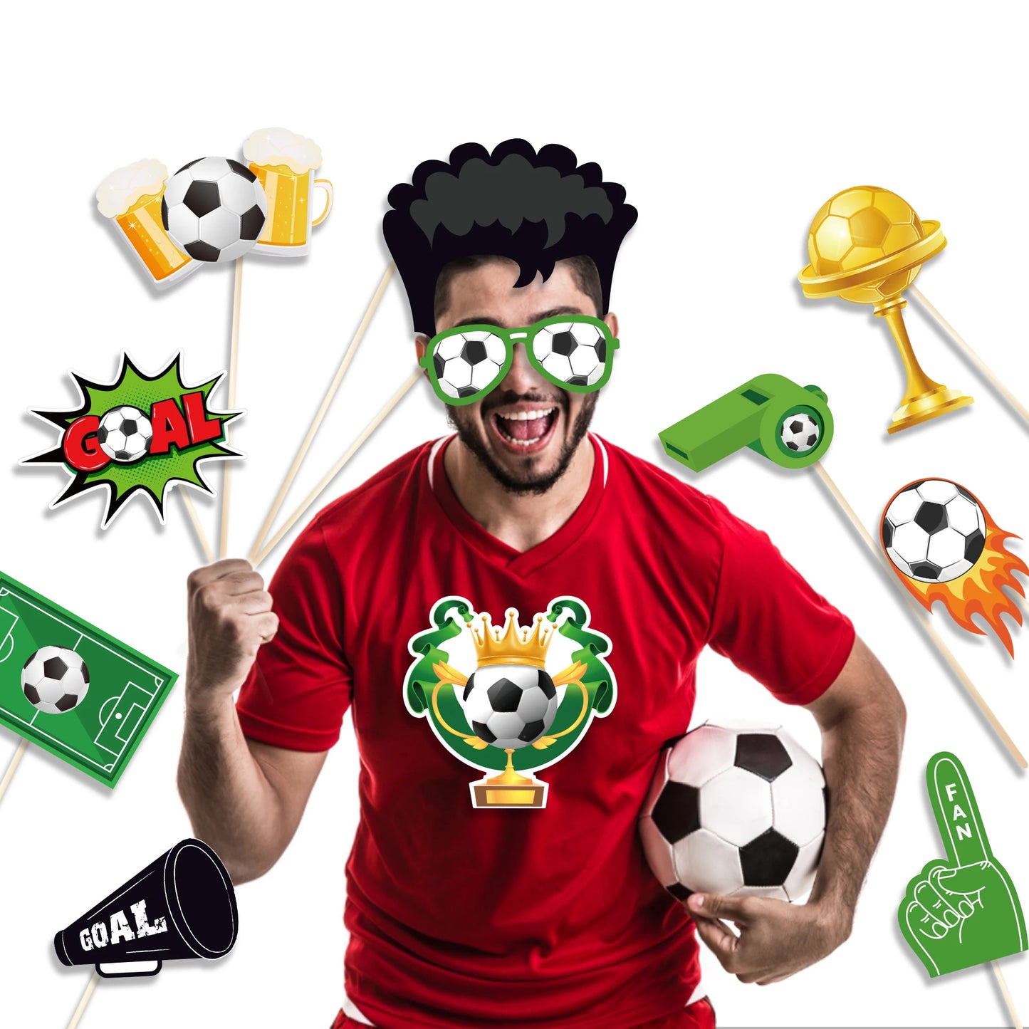 25X Soccer Game Football Sports Photo Shoot Props Supplies Party Funny DIY Glasses Lips Photo Booth Prop Birthday Backdrop Decor
