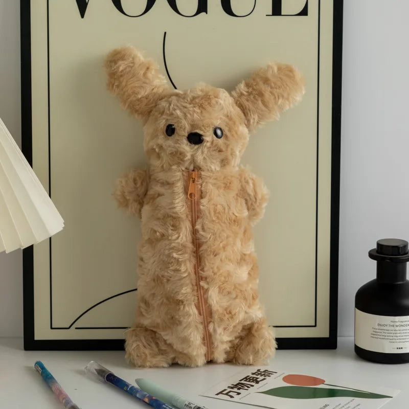 Korea Style Puppy Pencil Case Soft Plush School Stationary Big Capacity Pen Bag For Student  Stationary