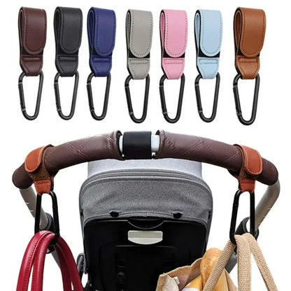 2pcs Leather Stroller Hook Baby Stroller Hook Carabiner Hook Velcro Hook Walking Universal Hook Artifact Kids Travel Accessories