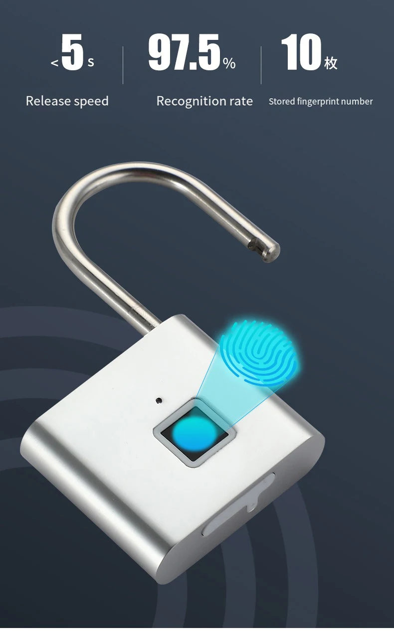 Fingerprint Padlock Locker Lock Smart Pad Lock Waterproof Small Portable Padlock with USB Charging for Locker   Luggage Suitcas
