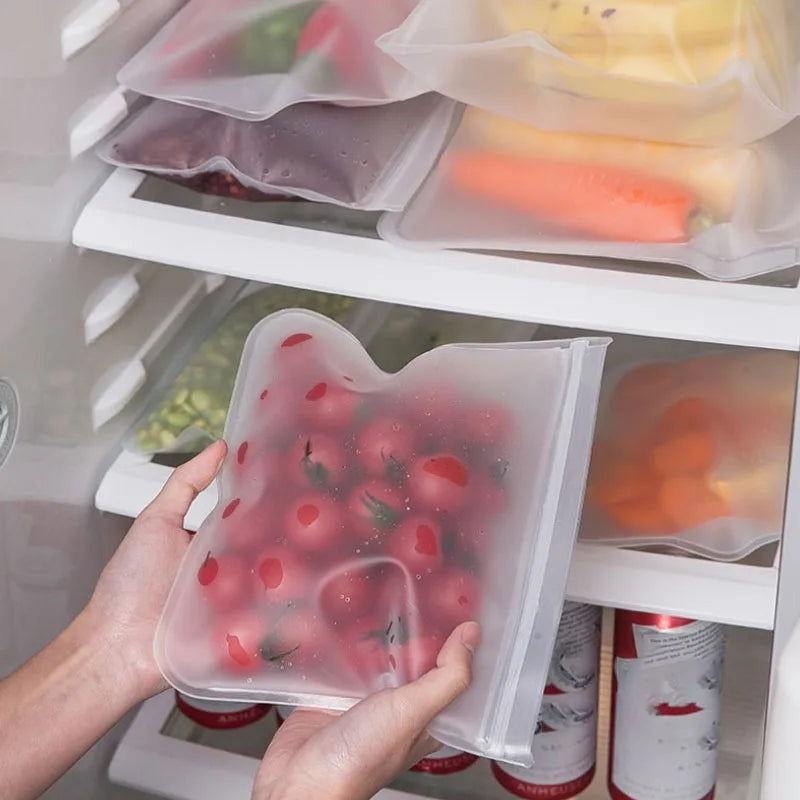 3/5pcs Silicone Food Storage Bag Reusable Up Zip Shut Bag Leakproof Fresh Bag Food Storage Bag Fresh Wrap Ziplock Bag