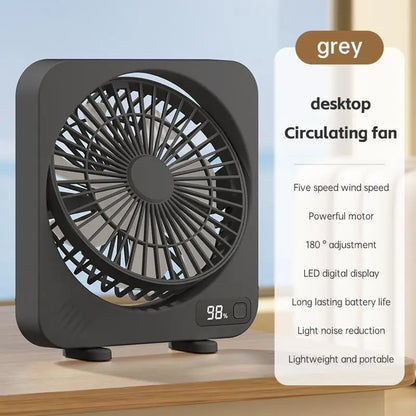 Electric Fan Portable Usb Charging Cycle Electric Fan Table Fan Digital Display 5-speed Desktop Small Fan Office Camping