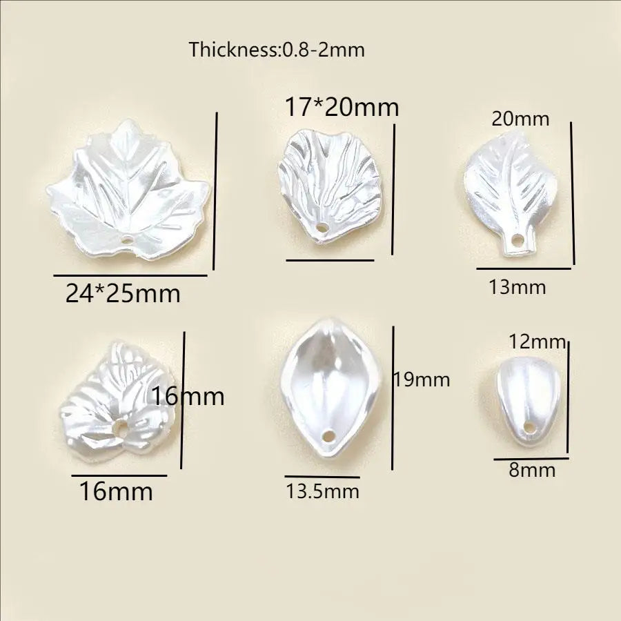 20pcs White ABS Pearl Leaf Shaped Loose Beads For DIY Handmade Crafts Hair Jewelry Accessories