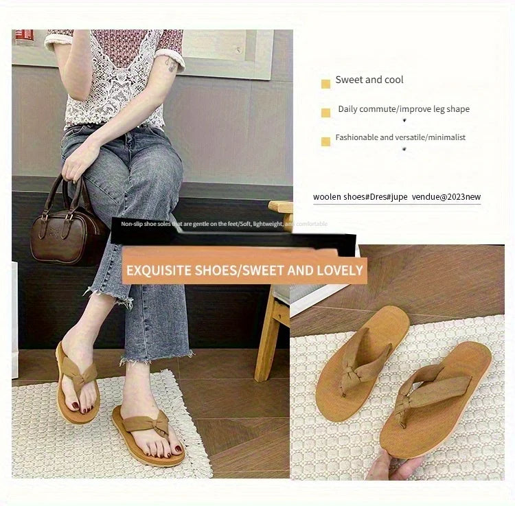 2025 new women's flip-flops, summer fashion, versatile, flip-flops, anti-slip flat beach slippers for women