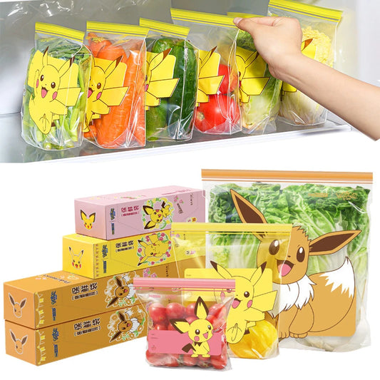Pokemon Pikachu Reusable Storage Bag Food Transparent Sealed Bag with Zipper Sealing Plastic Container Travel Accessories Gift