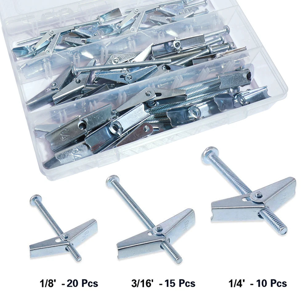 Heavy Duty Hollow Wall Anchors for Drywall Ceiling, Toggle Bolts and Wing Nut Kit, 3 Sizes Butterfly Anchors (1/8,3/16,1/4in)