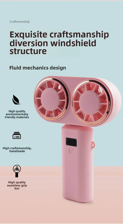New Handheld USB Small Fan Double-headed Handheld Fan with Long Battery Life Mini Rechargeable Portable Electric Fan.