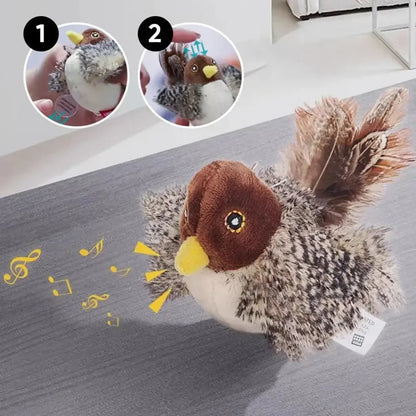 Interactive Cat Toys Electric Squeaky Simulation Bird Plush Cats Pets Teasing Toys with Feather Catnip Kitten Chirping Bird