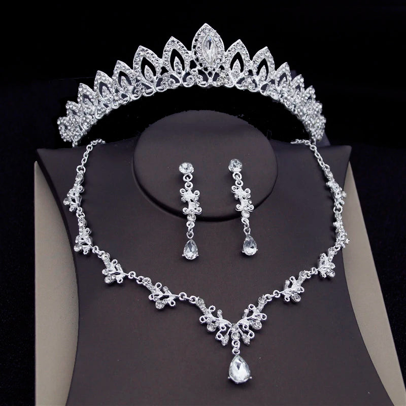 Fashion Crystal Bridal Jewelry Sets for Women Tiaras Earrings Necklace Crown Wedding Dress Bride Jewelry Set Accessories