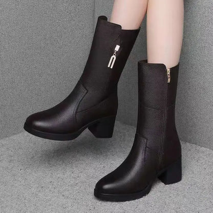 Footwear Half High Women's Boots Middle Heel Shoes for Woman Black Rhinestone Mid Calf Fashion 2024 Designer Luxury Goth Pu Boot
