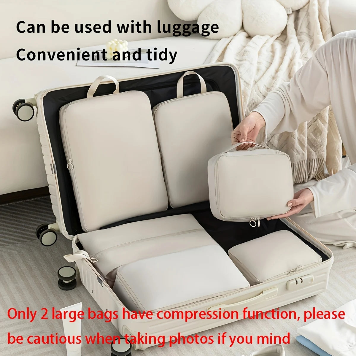 6 compressed packaging cubes - durable, easy to clean, lightweight travel storage box for luggage and clothing sorting, manual o