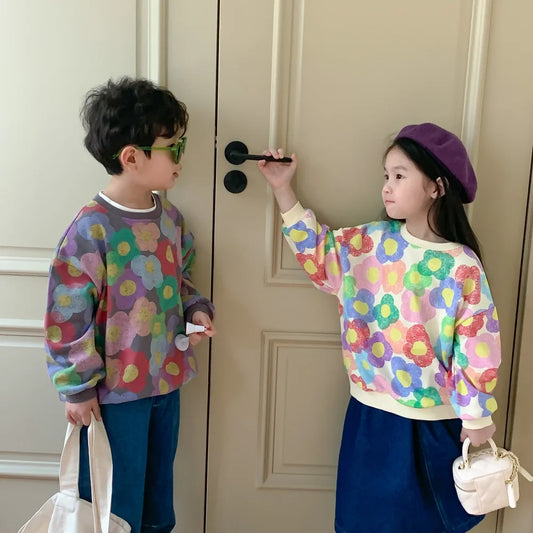 2025 Spring Autumn Kids Boys T-shirts Cotton Striped Loose Sticker Casual Long Sleeve Baby Girls Shirts Toddler Boys Tops