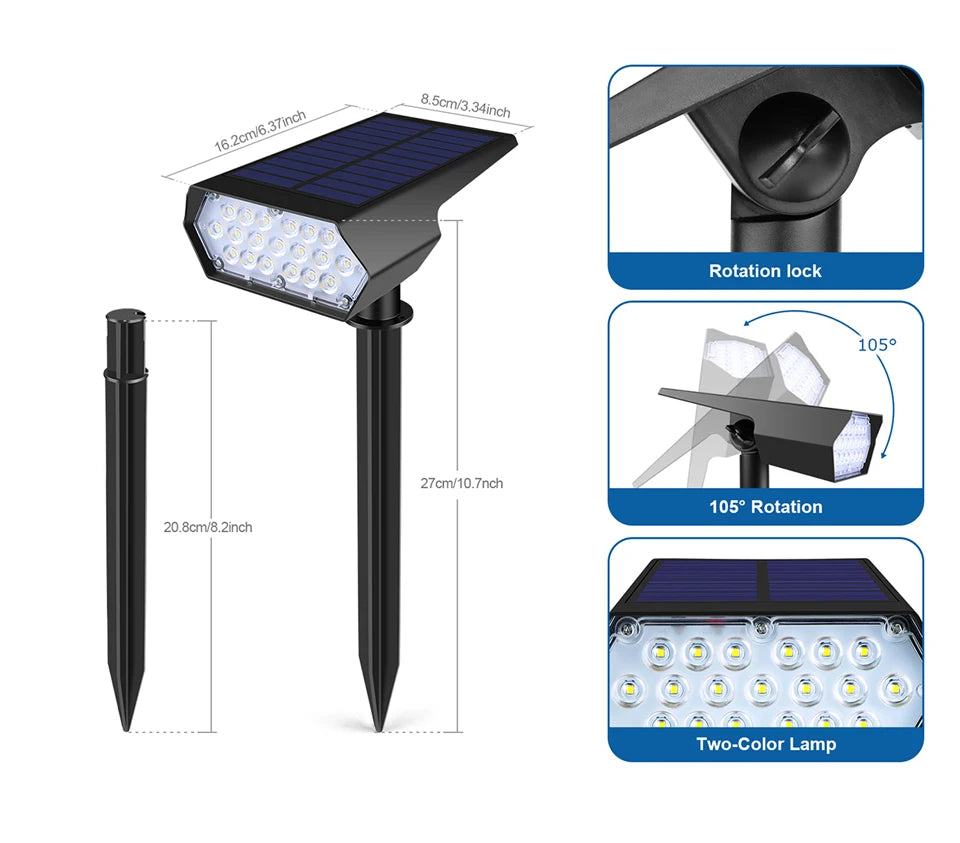 LED Outdside Lighting Light Sensor Garden Park Night Decor Lawn Pathway Solar Spotlight Walkawy Lamp White/Warm White Lights ﻿