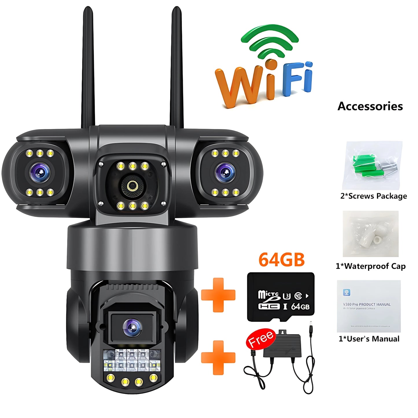 CCTV 3 Lens Video Surveillance Camera Wifi Network Camera 4G SIM Card Wireless 360 Monitor Outdoor Waterproof Security Cameras