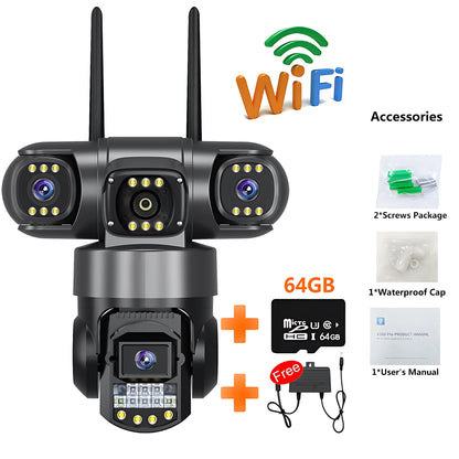 CCTV 3 Lens Video Surveillance Camera Wifi Network Camera 4G SIM Card Wireless 360 Monitor Outdoor Waterproof Security Cameras