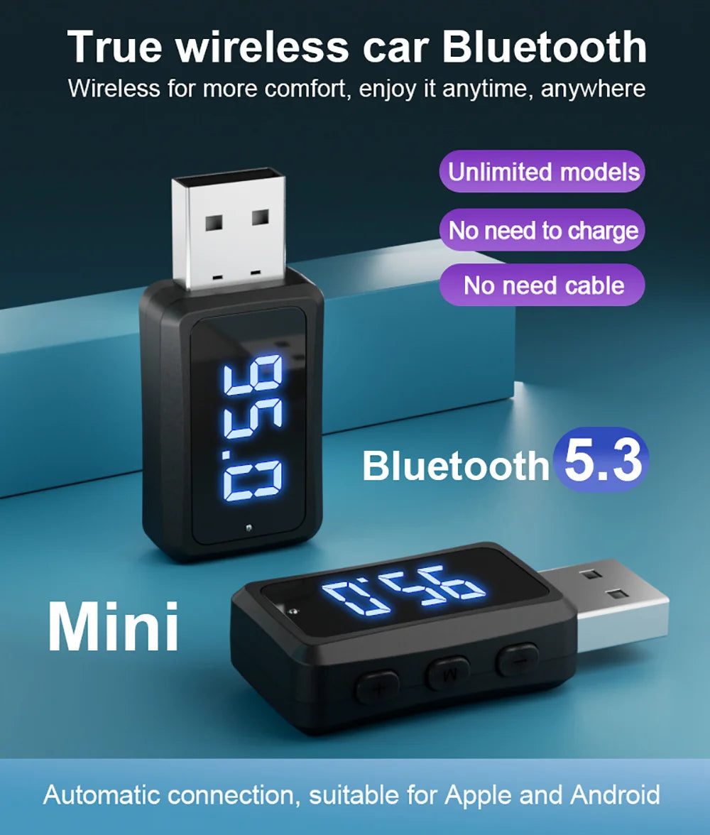 Car Bluetooth 5.3 FM02 Mini USB Transmitter Receiver with LED Display Handsfree Call Car Kit Auto Wireless Audio For Fm Radio