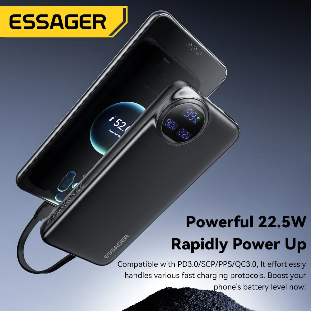 Essager Power Bank 30000mAh 22.5W PD Fast Charging Powerbank Portable Battery Charger For iPhone 15 14 13 12 Pro Max Huawei