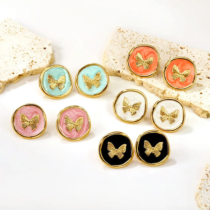 LUXUSTEEL Irregular Vitality Earrings Butterfly Women Stud Earrings Round Stainless Steel Female Ear ring Elegant Jewelry Gift