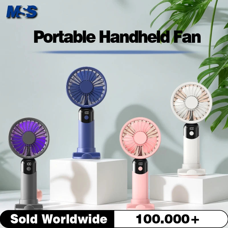 Portable Handheld Fan-LED Display Usb Fan, 6-Speed Wind, Rechargeable Portable Fan, Mini Fan for Home/Camping/Office