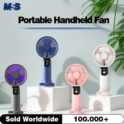 Portable Handheld Fan-LED Display Usb Fan, 6-Speed Wind, Rechargeable Portable Fan, Mini Fan for Home/Camping/Office