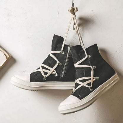 Owens women's sports shoes, men's sports shoes, 2025 spring and autumn lace-up flat casual shoes thick sole high top sports shoe