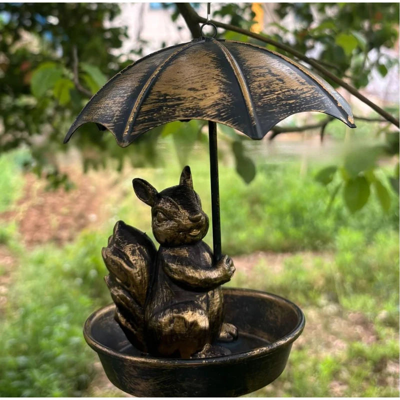 Bird Feeder Water Feeding Tray Umbrella Roof Sturdy Iron Birds Water Station Birdbath for Starlings Bluebirds Yard Gift Trees