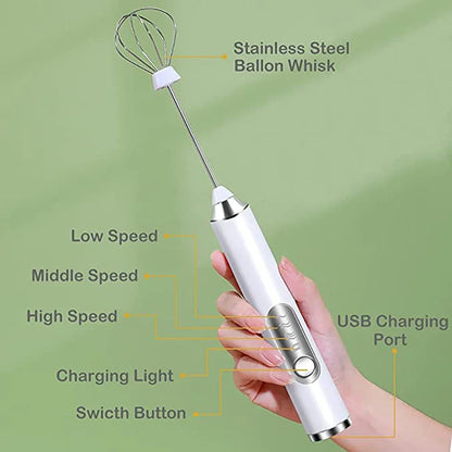Electric Foamer Mixer Whisk Beater Stirrer 3-Speeds Coffee Milk Drink Frother USB Rechargeable Handheld Food Blender Whisk