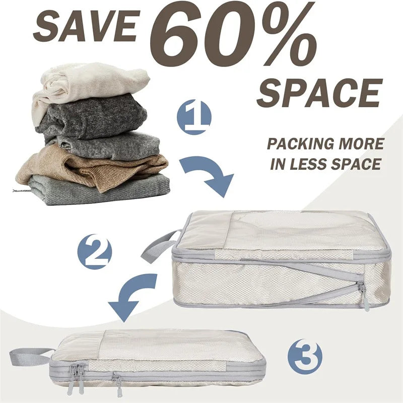 Travel Storage Bag Compressible Packing Cubes Carry on Travel Suitcase Luggage Organizer Foldable Waterproof HandbagTravel Bag