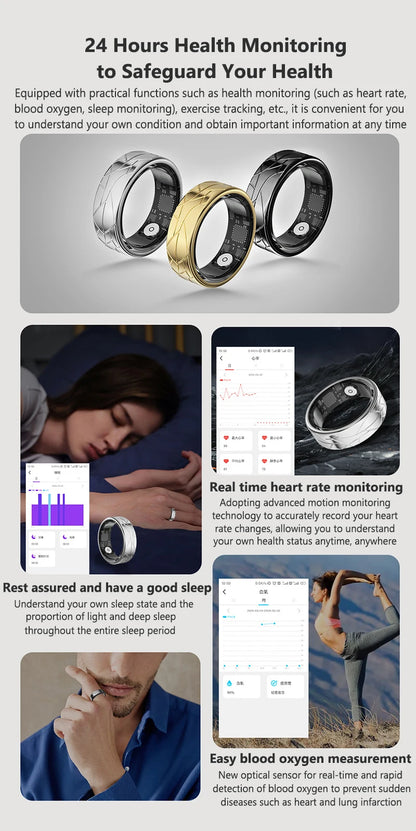 Smart Ring Women Health Tracker Heart Rate Blood Oxygen Photo Control Brush Tiktok Waterproof Multi-sport Modes Men Fitness Ring